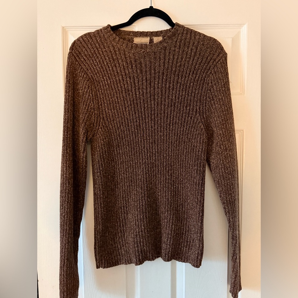 Classic Brown Ribbed Crewneck Sweater 100% Cotton